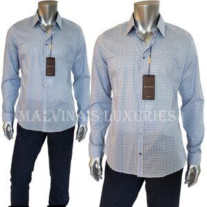 GUCCI SHIRT MENS WHITE BLUE PLAID PRINT COTTON CLASSIC SLIM FIT